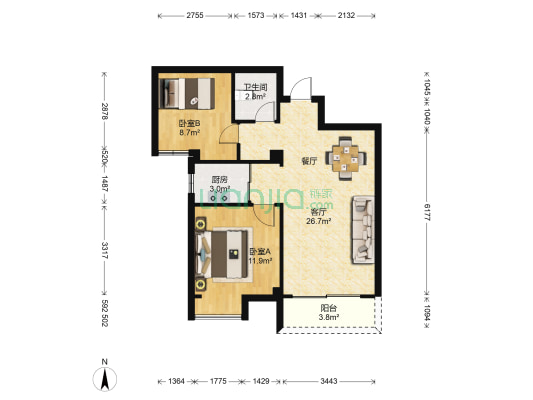 融侨城 2室1厅1卫 77平方