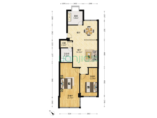教工宿舍 2室1厅1卫 96平方