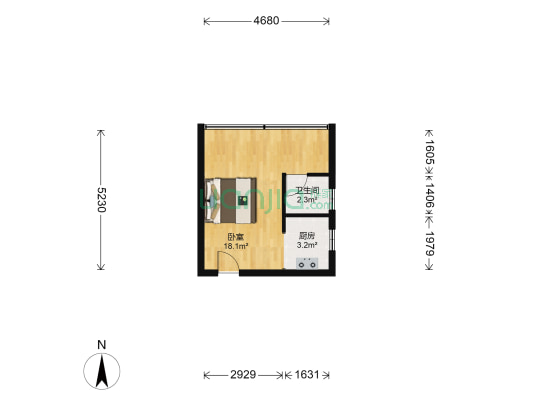 南湖誉峰 1室0厅1卫 34平方