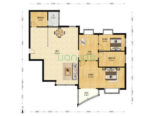 顺天城 3室1厅1卫 161平方