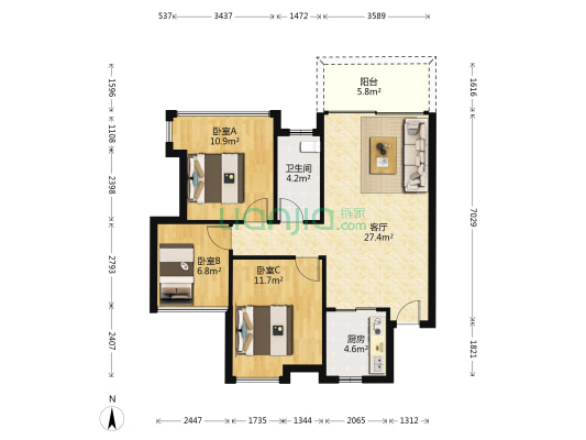 路劲隽悦豪庭二期三期 3室1厅1卫 88平方