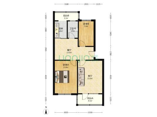 老市医院，满五唯一,两个阳台不算房本面积，有小库房-户型图