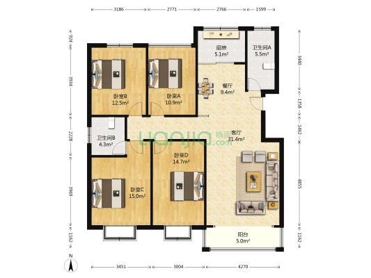 御龙湾 4室2厅2卫 142平方