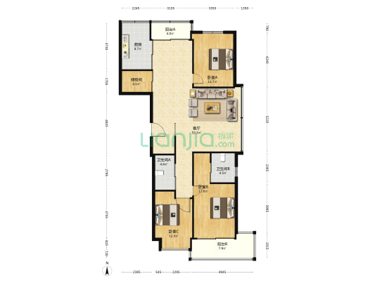 汇车桥公寓 3室1厅2卫 165平方
