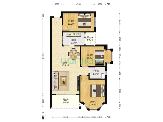 番禺海伦堡 3室1厅1卫 102平方