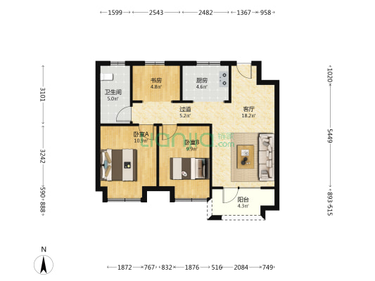 远洋·御城 3室1厅1卫 88平方