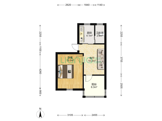 市府路南三巷六号 1室1厅1卫 44平方