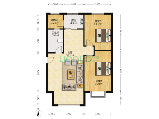 福順尚景 2室1厅1卫 110平方