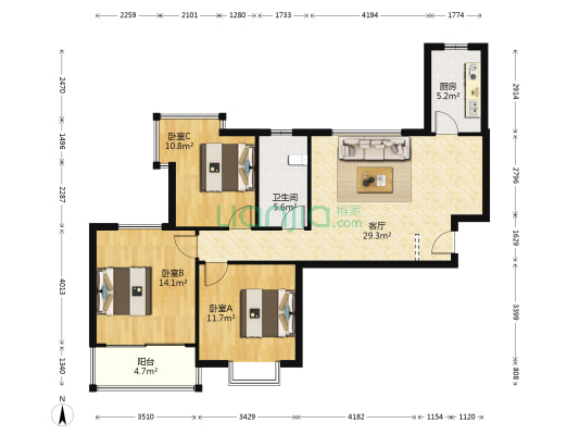 海信金色慧谷 3室1厅1卫 112平方