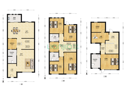 上海花园 6室2厅4卫 253平方