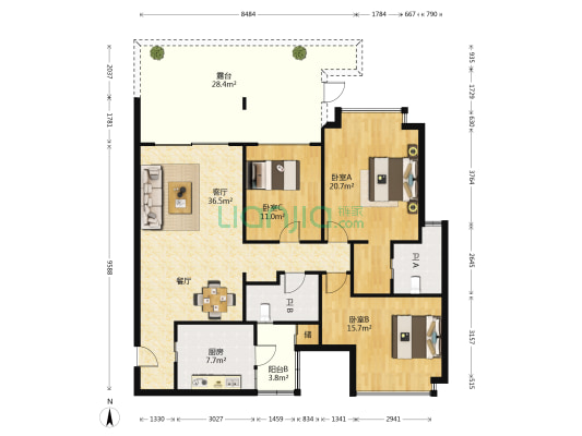 华发新城一期 3室1厅2卫 129平方