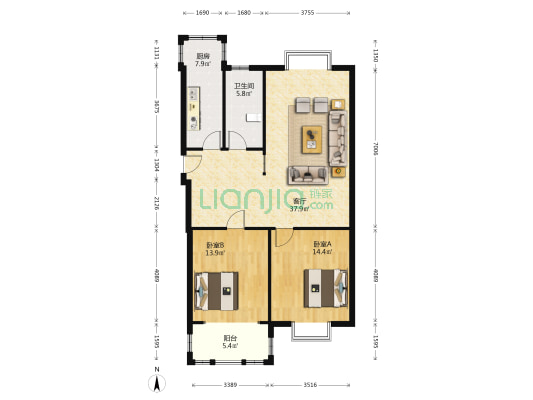 山明水秀家园二期小区 2室1厅1卫 110平方