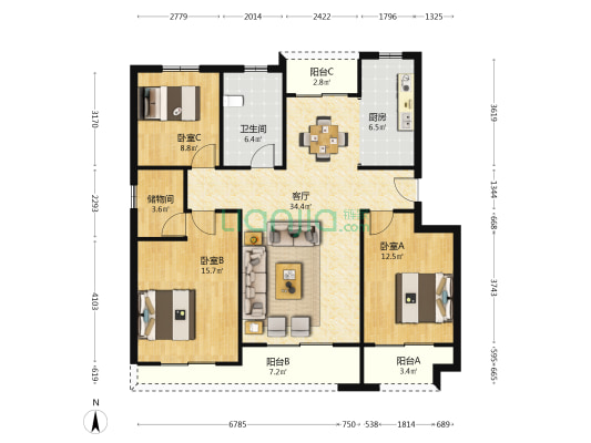 昱苑金岸丽景 3室1厅1卫 115平方