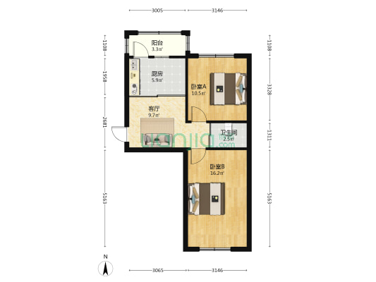 大庆副路 2室1厅1卫 62平方