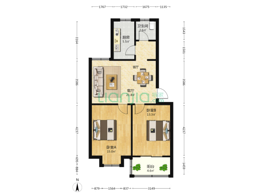 如意小区 2室1厅1卫 75平方