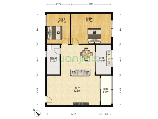 东升大厦(花园路) 2室1厅1卫 98平方