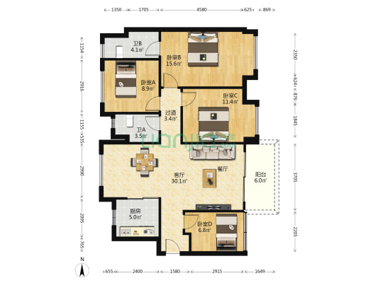 天誉·珠海湾 4室1厅2卫 114平方