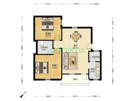 荣兴楼 2室1厅2卫 97平方