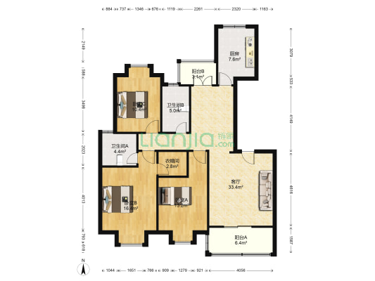 金马郦城西区 3室1厅2卫 128平方