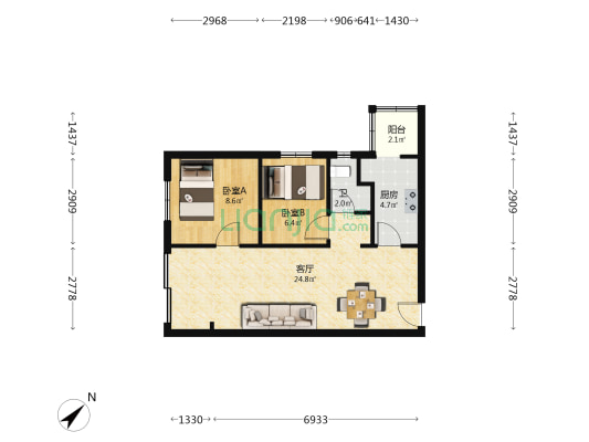 招商锦绣观园 2室1厅1卫 63平方
