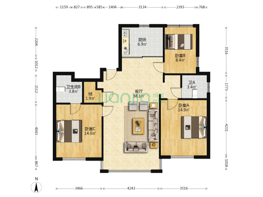 馨和园 3室1厅2卫 127平方