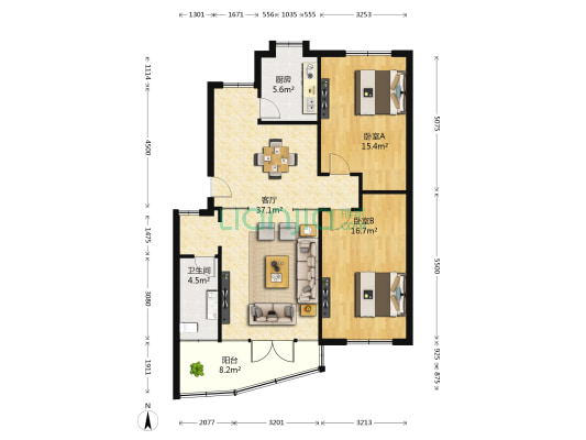 桃苑一区 2室1厅1卫 117平方
