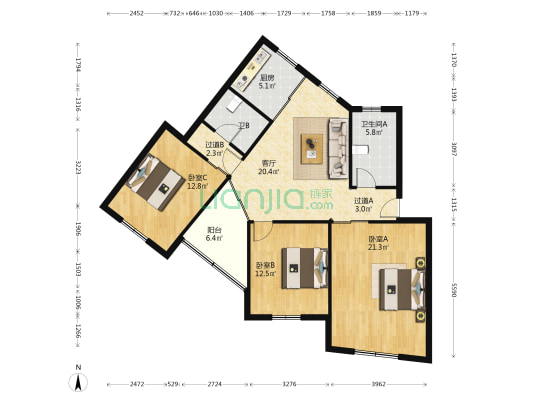 望潮路250号 3室1厅2卫 113平方