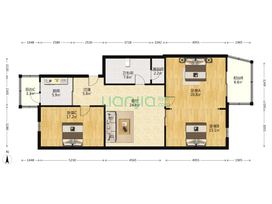 军华小区 3室1厅2卫 141平方