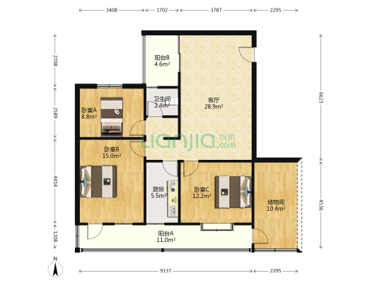 华馨园 3室1厅1卫 89平方