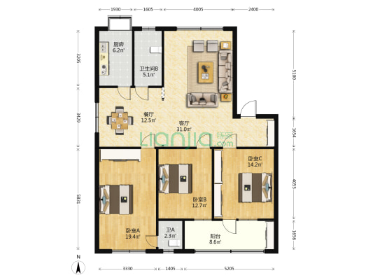 襄城烟草局家属院 3室2厅2卫 138平方