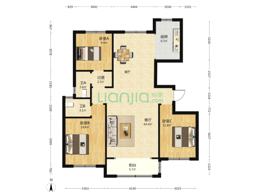 华邦博慧苑西苑 3室1厅0卫 140平方