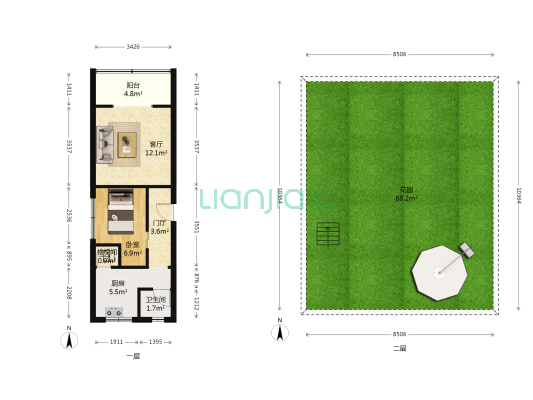 府青路二段4号新26号 1室1厅1卫 45平方