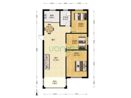 佳华御园 3室1厅1卫 101平方