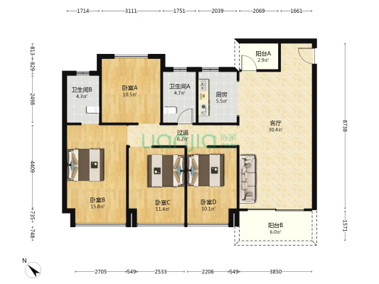 菁蓉滨湖湾清澜府 4室1厅2卫 133平方
