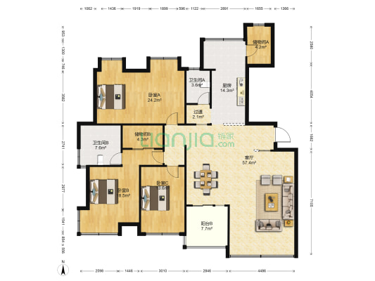 润泽大院 3室1厅2卫 179平方