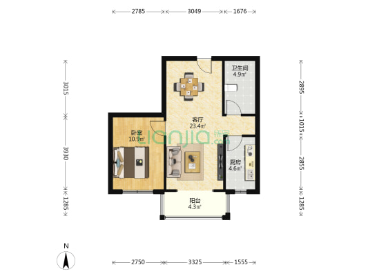 榆林苑 1室1厅1卫 64平方