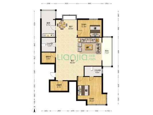 牧丹园 2室2厅2卫 158平方