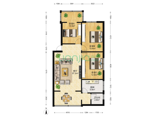 兴华街110号 3室1厅1卫 87平方