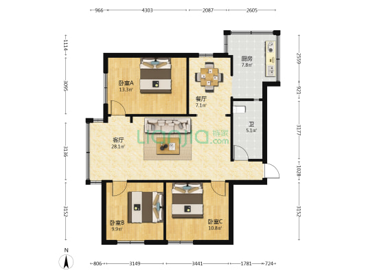 江滨西路6号 3室2厅1卫 92平方