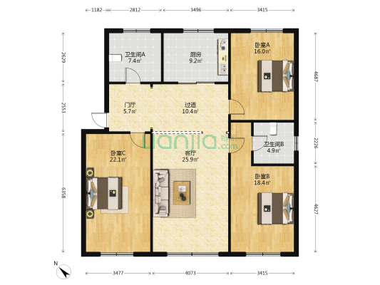 永安东路41号 3室1厅2卫 140平方