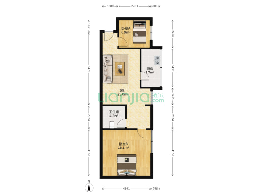 维达北苑 2室1厅1卫 88平方