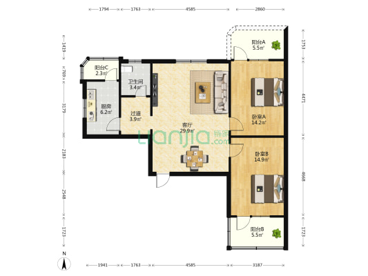 海口市妇幼保健院宿舍楼 2室1厅1卫 94平方