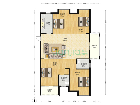 壶江泛月花园 4室1厅2卫 153平方