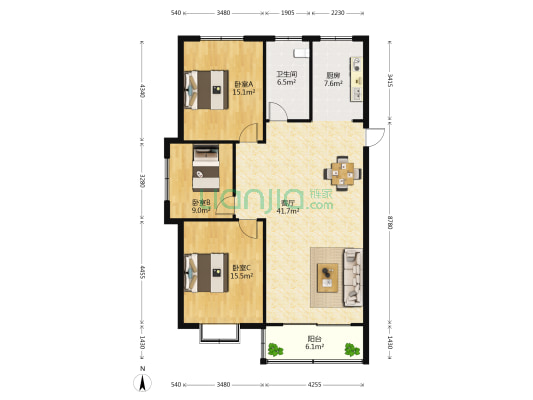 春天雅苑 3室1厅1卫 115平方
