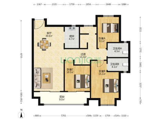 东晖锦园 3室1厅2卫 136平方