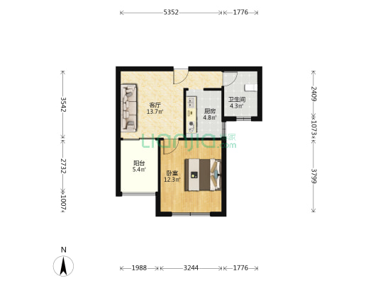 长虹苑 1室1厅1卫 52平方