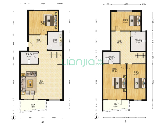 单价八千五的叠拼别墅（一跃二）楼栋位置好！-户型图