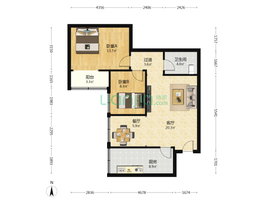 张千户社区 2室2厅1卫 89平方
