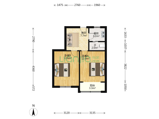 二桥东村 2室1厅1卫 55平方