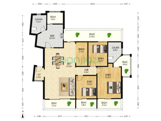 金湖山庄 3室1厅2卫 143平方